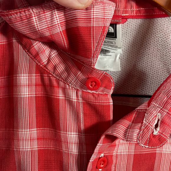 The North Face Button Up Shirt Men's XXL Red Plaid Mesh Breathable Trail Camping - Picture 5 of 12